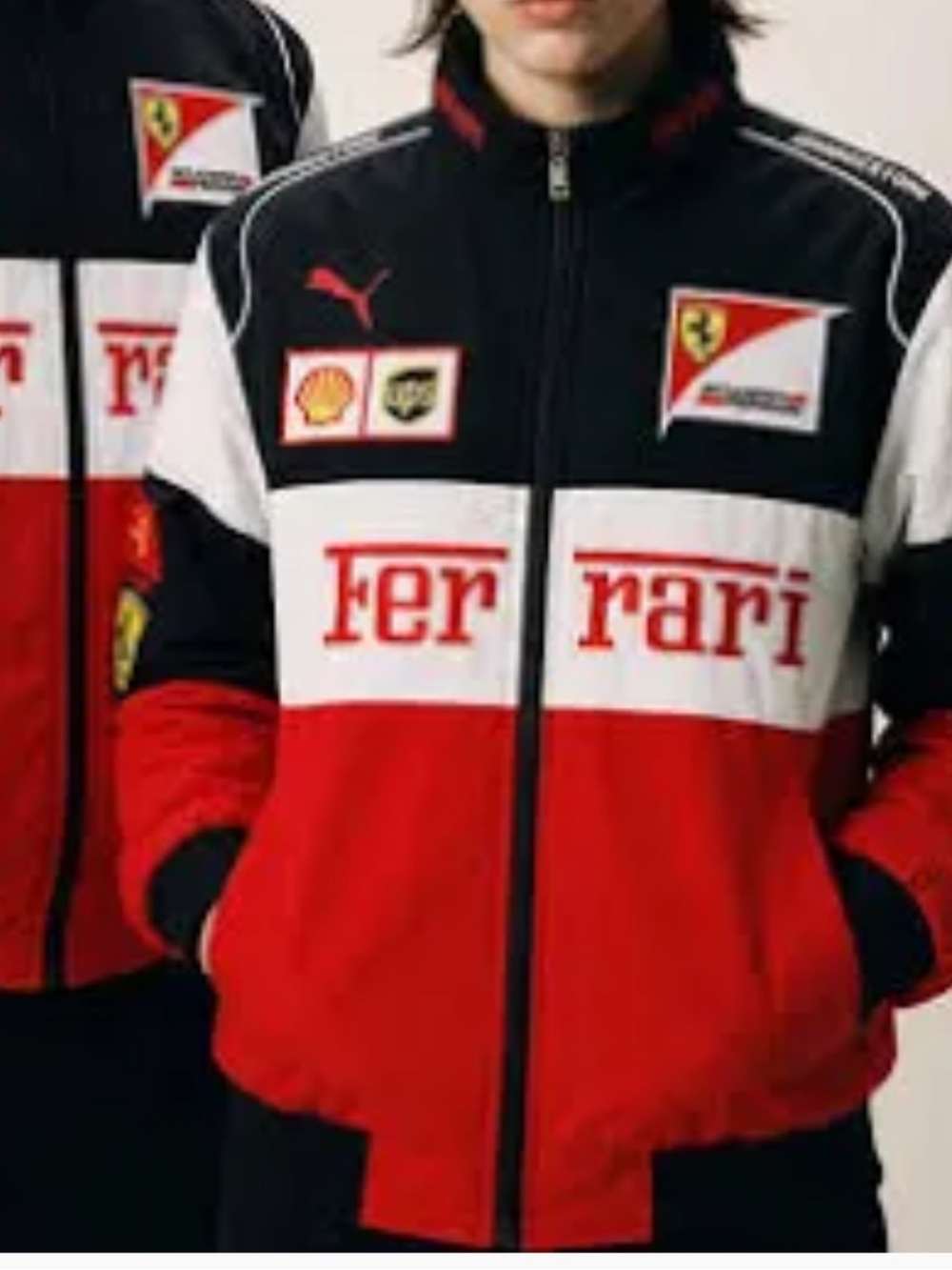 Ferrari F1 Red Black White Racing Bomber Jacket. NWT. Small Unisex